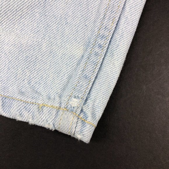 VTG 90s Bugle Boy Jeans Men's 32 x 29* Light Blue Thrashed Stained Denim Cotton - Picture 9 of 16